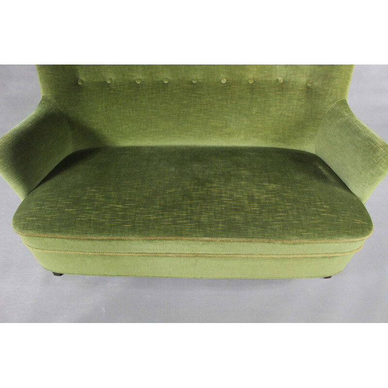 Set of vintage sofa and 2 armchairs in green velvet 1960s