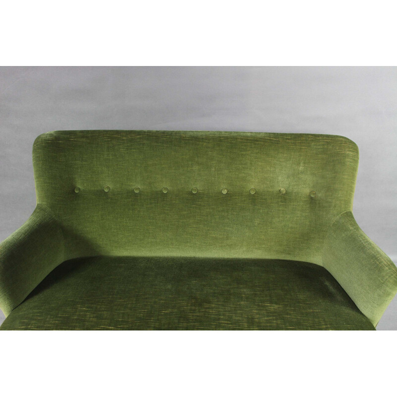 Ensemble de canapé vintage et 2 fauteuils en velours vert 1960