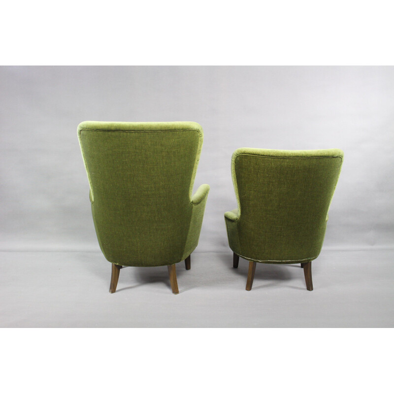 Set of vintage sofa and 2 armchairs in green velvet 1960s