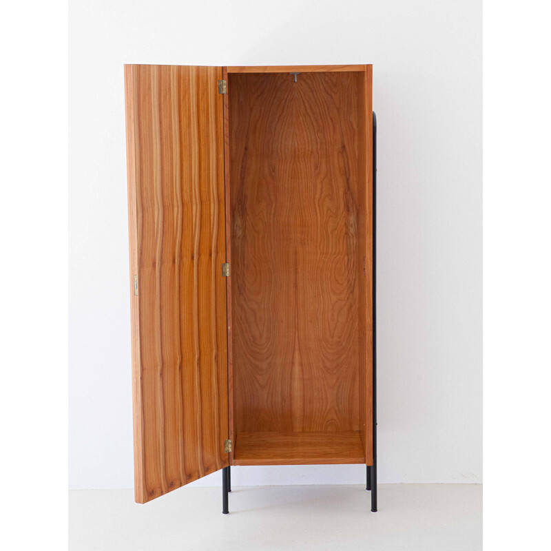 Vintage Light Wood and Black Iron Wardrobe 1950s