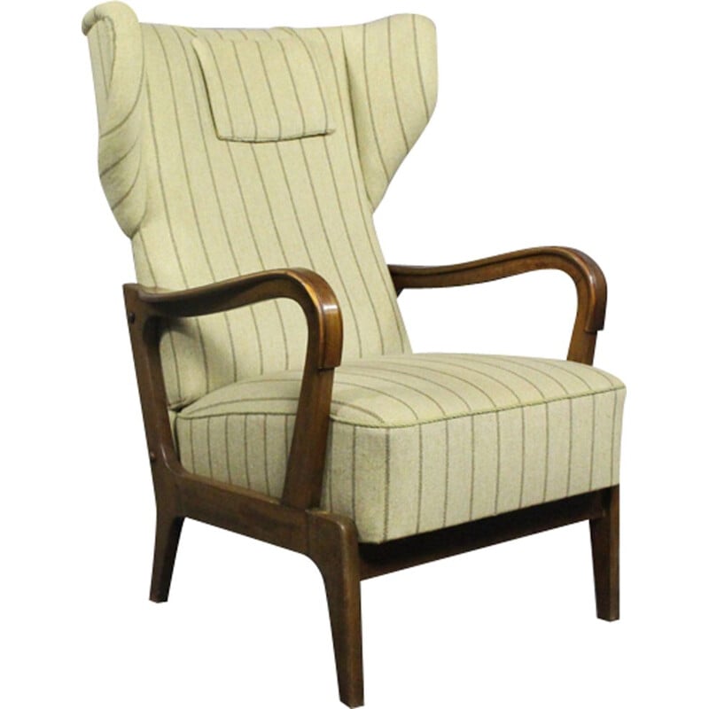 Vintage Wing chair in beige fabric