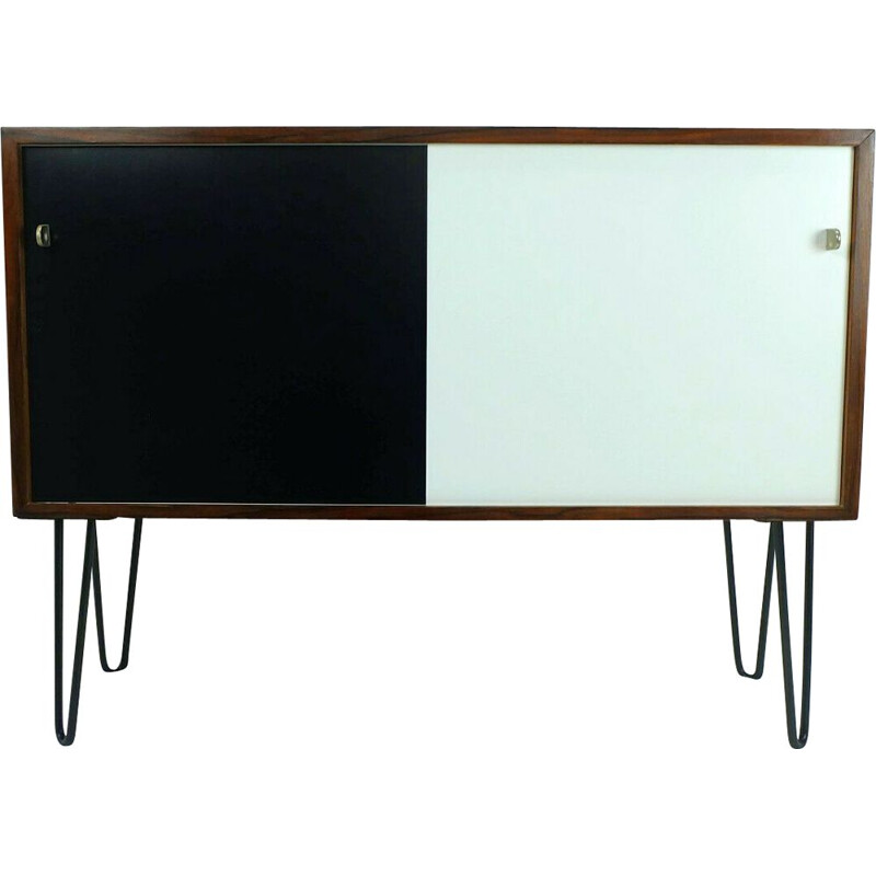 Vintage german black and white sideboard in rosewood 1960s