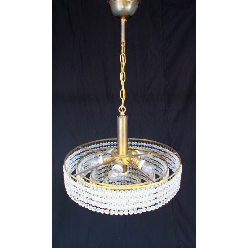 Vintage Hollywood Regency crystal and bronze chandelier 1950