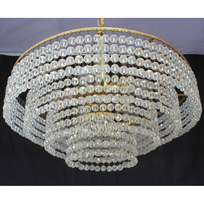 Vintage Hollywood Regency crystal and bronze chandelier 1950