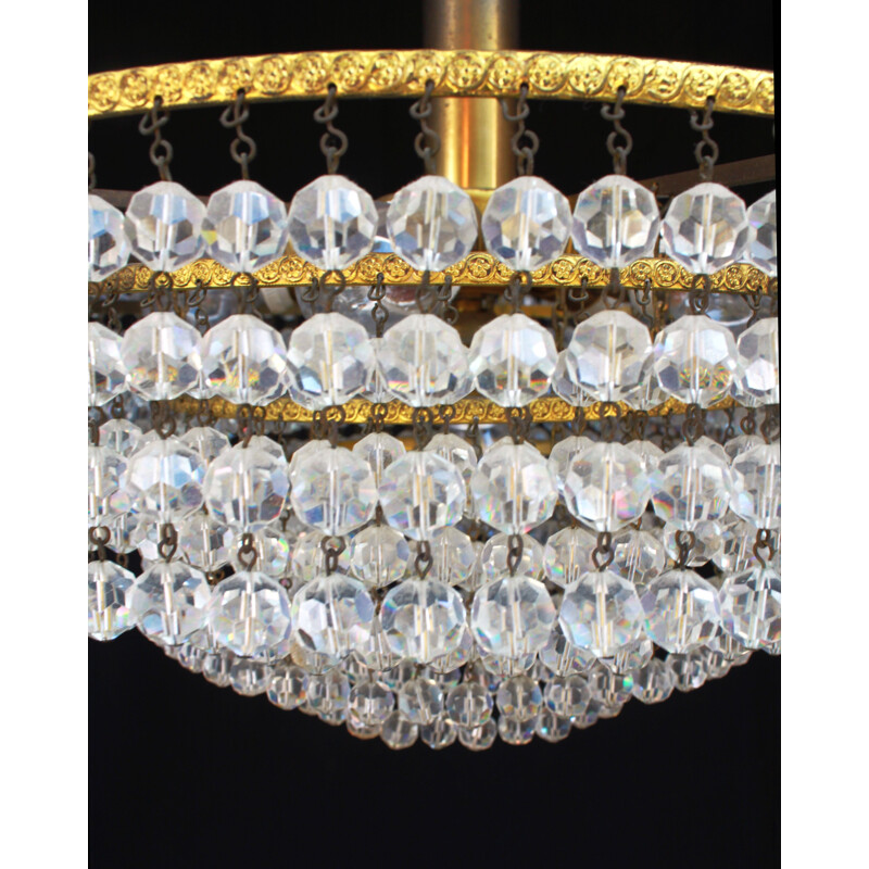 Vintage Hollywood Regency crystal and bronze chandelier 1950