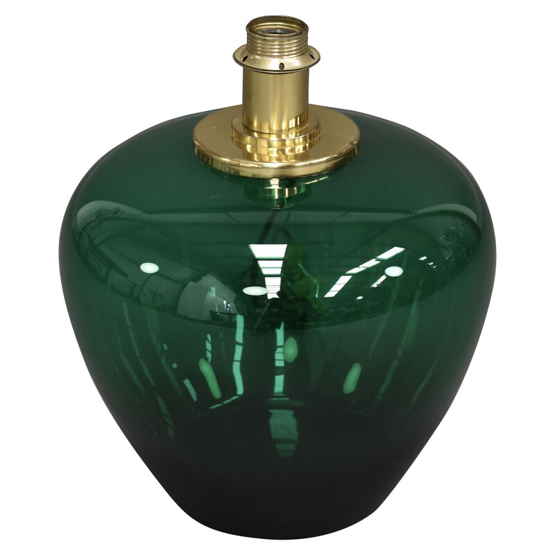 Vintage italian table lamp in emerlad green glass and brass 1970s
