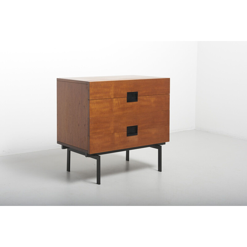 Vintage DU10 chest of drawers for Pastoe in teak and black metal 1950s