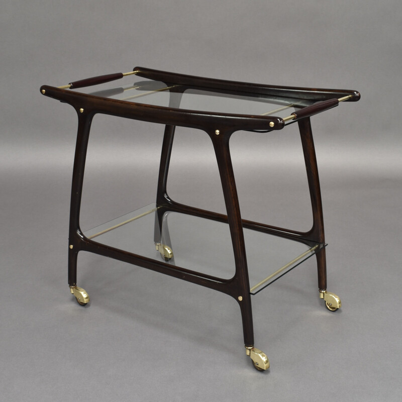 Vintage italian bar cart by Cesare Lacca in mahogany and brass 1950s