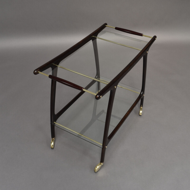 Vintage italian bar cart by Cesare Lacca in mahogany and brass 1950s