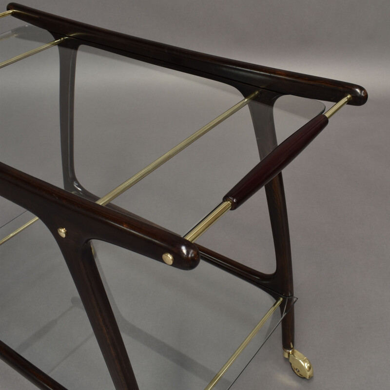 Vintage italian bar cart by Cesare Lacca in mahogany and brass 1950s