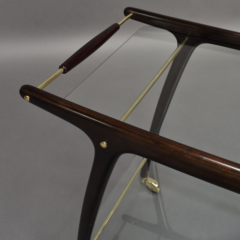 Vintage italian bar cart by Cesare Lacca in mahogany and brass 1950s