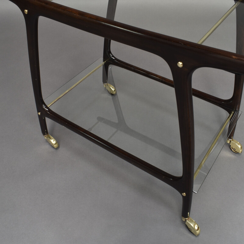 Vintage italian bar cart by Cesare Lacca in mahogany and brass 1950s