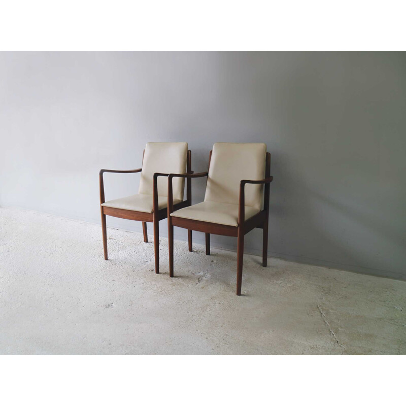 Vintage danish armchairs in teakwood and beige fabric 1960s