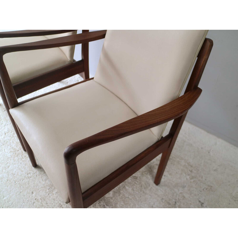 Vintage danish armchairs in teakwood and beige fabric 1960s