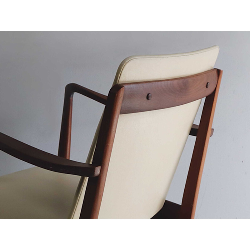 Vintage danish armchairs in teakwood and beige fabric 1960s