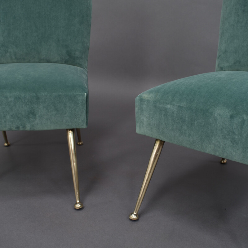 Coppia di sedie vintage per Minotti in velluto verde e ottone 1950