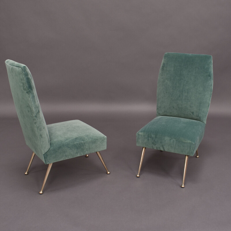 Coppia di sedie vintage per Minotti in velluto verde e ottone 1950