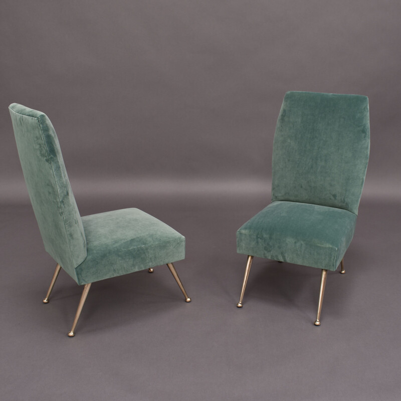 Ein Paar Vintage-Stühle für Minotti aus grünem Samt und Messing 1950