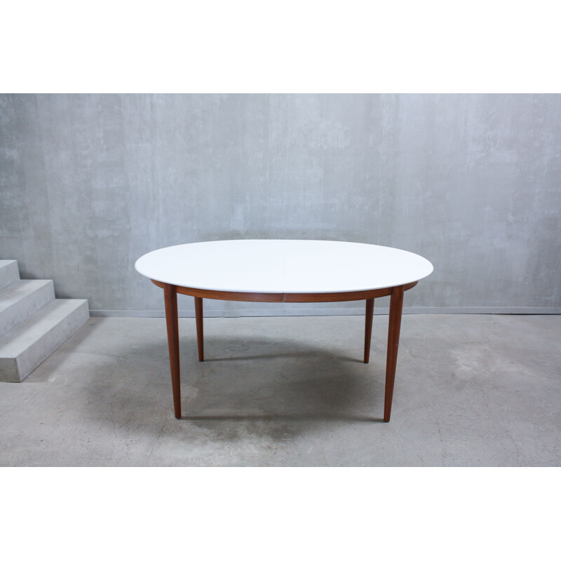 Vintage oval dining table in teak with white top