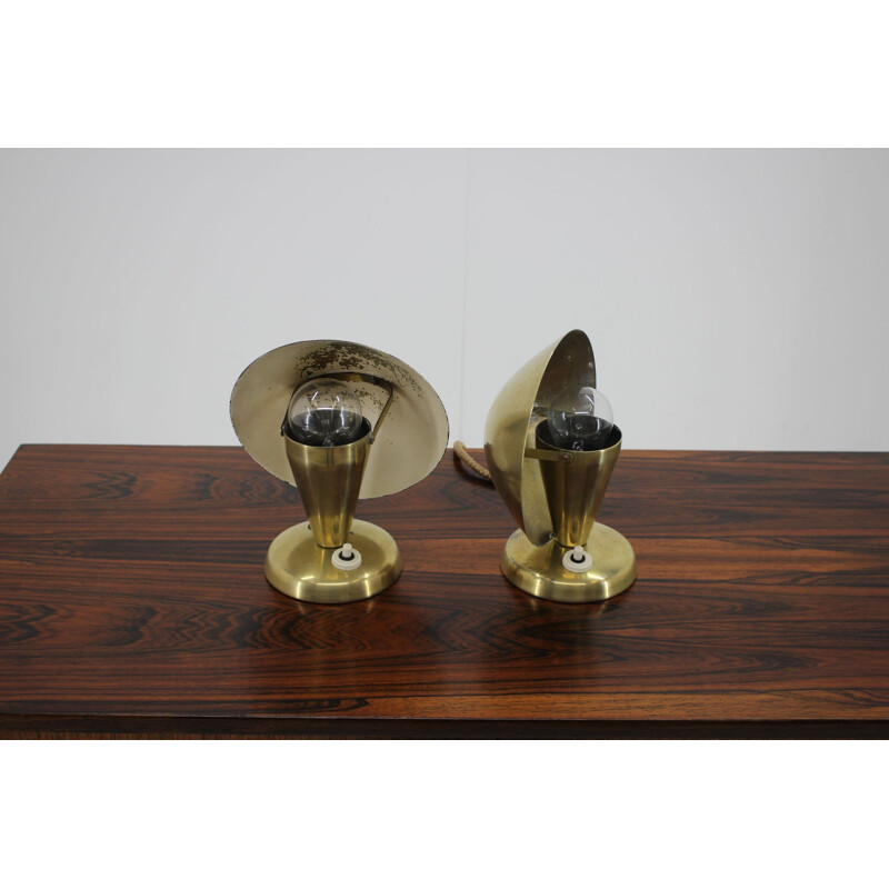 Paire de lampes de table Bauhaus vintage en laiton chromé