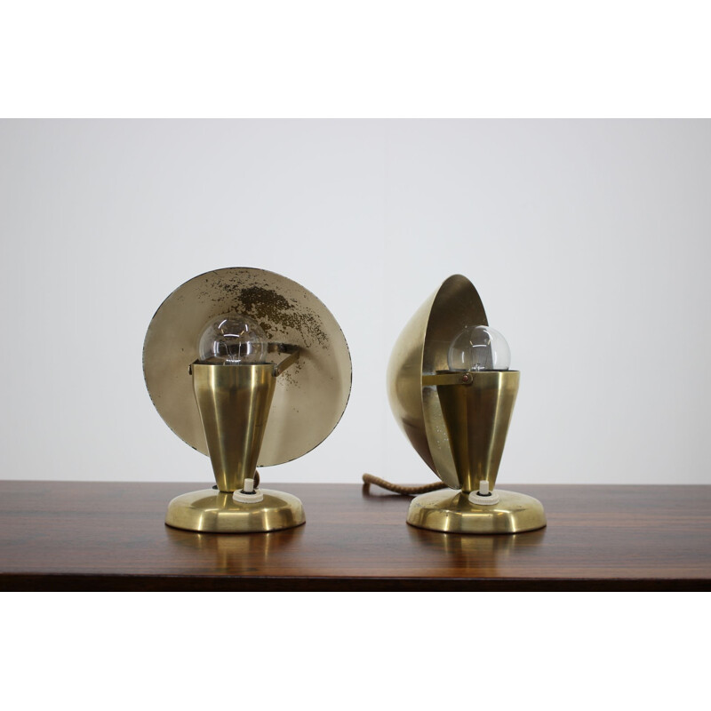 Pair of vintage Bauhaus table lamps in chromed brass