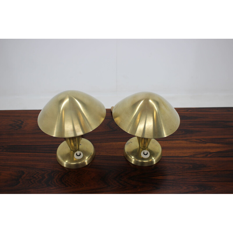 Paire de lampes de table Bauhaus vintage en laiton chromé