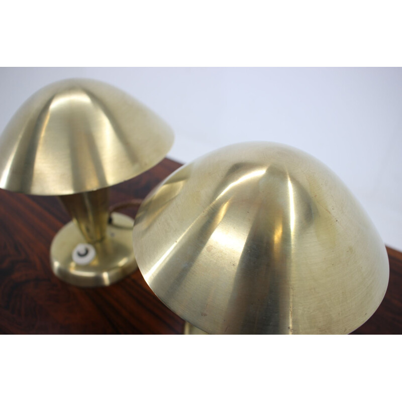 Pair of vintage Bauhaus table lamps in chromed brass