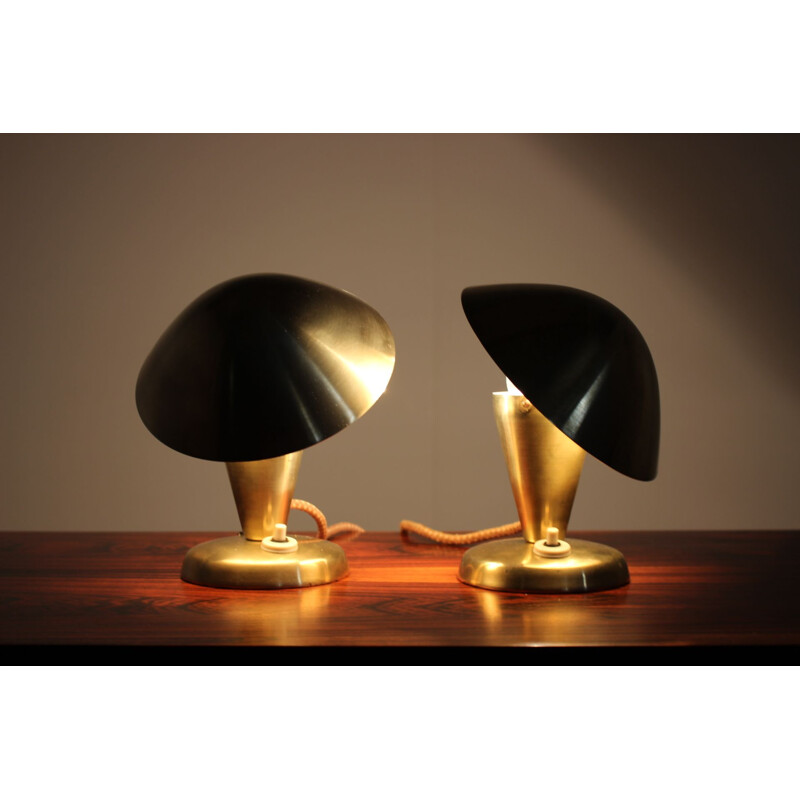 Pair of vintage Bauhaus table lamps in chromed brass