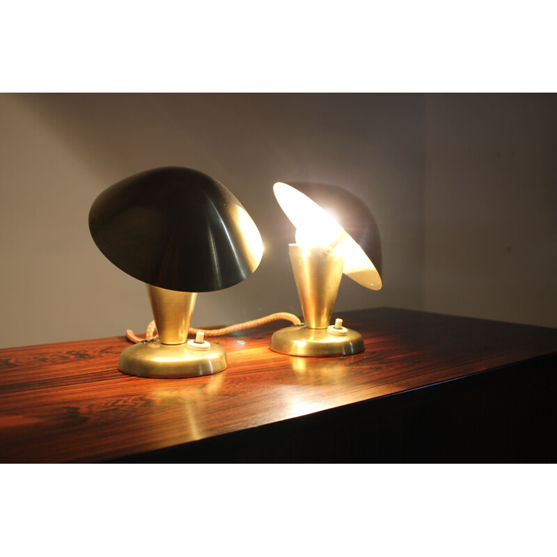 Pair of vintage Bauhaus table lamps in chromed brass