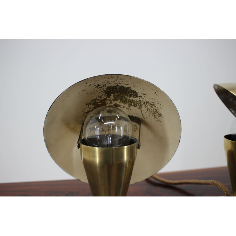 Pair of vintage Bauhaus table lamps in chromed brass