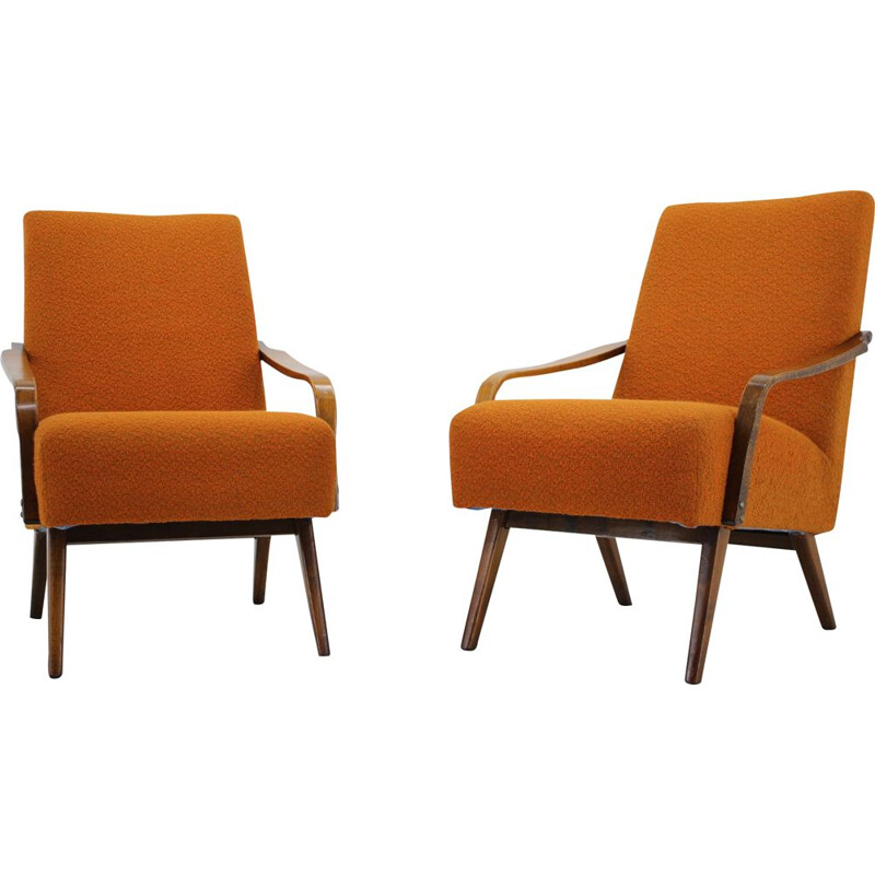 Set of 2 orange armchairs 1960s