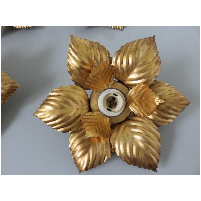 Suite de 4 appliques vintage italiennes en métal doré 1970