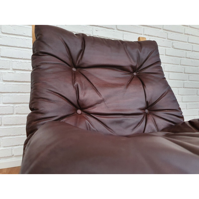 Fauteuil vintage Siesta par Relling en cuir marron et contreplaqué 1970