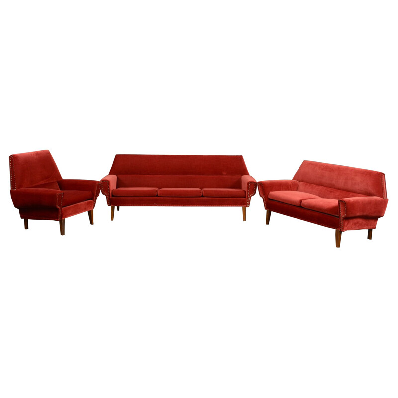 Scandinavian lounge suite in velvet - 1960s