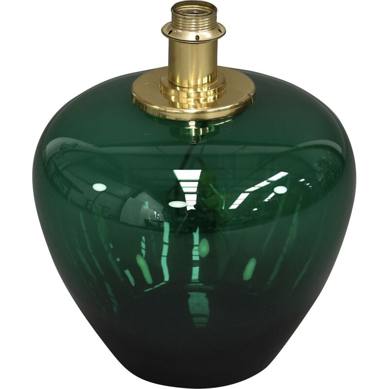 Lampada da tavolo italiana vintage in vetro smeraldo e ottone 1970