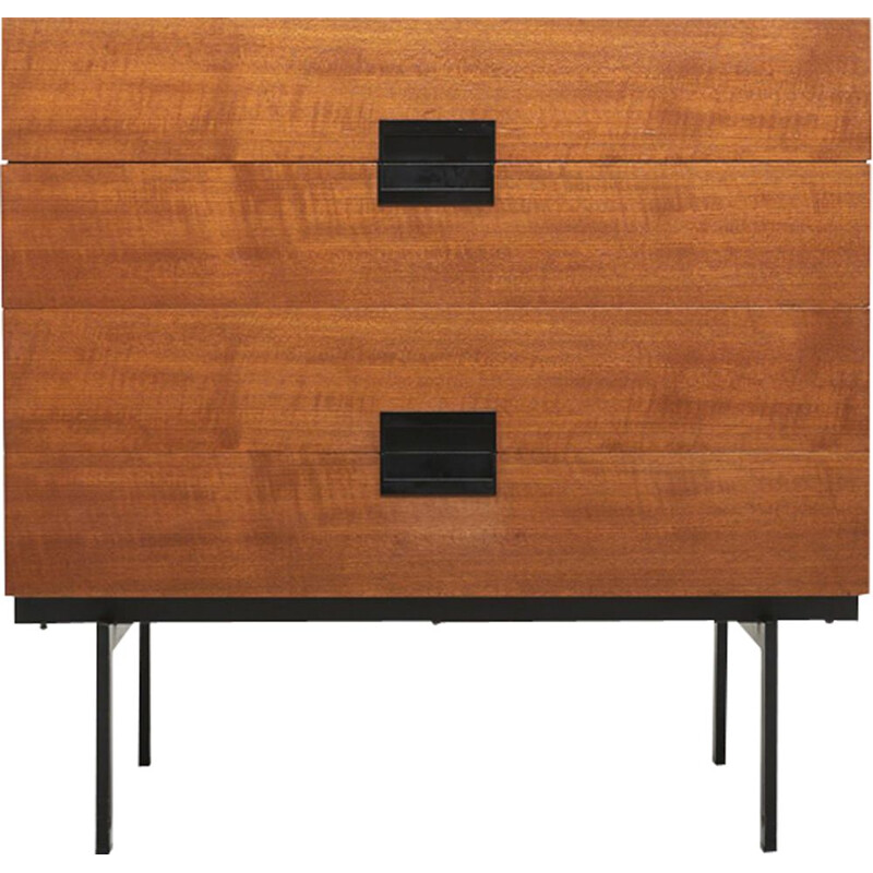 Vintage DU10 chest of drawers for Pastoe in teak and black metal 1950s