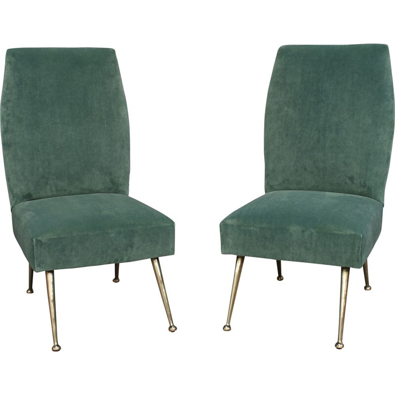 Coppia di sedie vintage per Minotti in velluto verde e ottone 1950