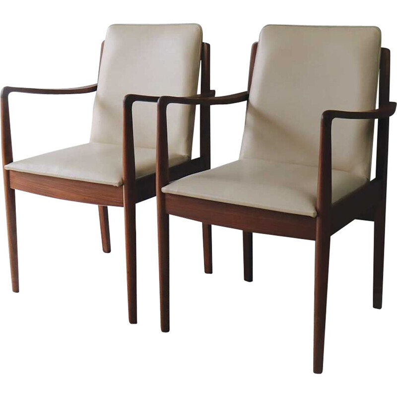 Vintage danish armchairs in teakwood and beige fabric 1960s