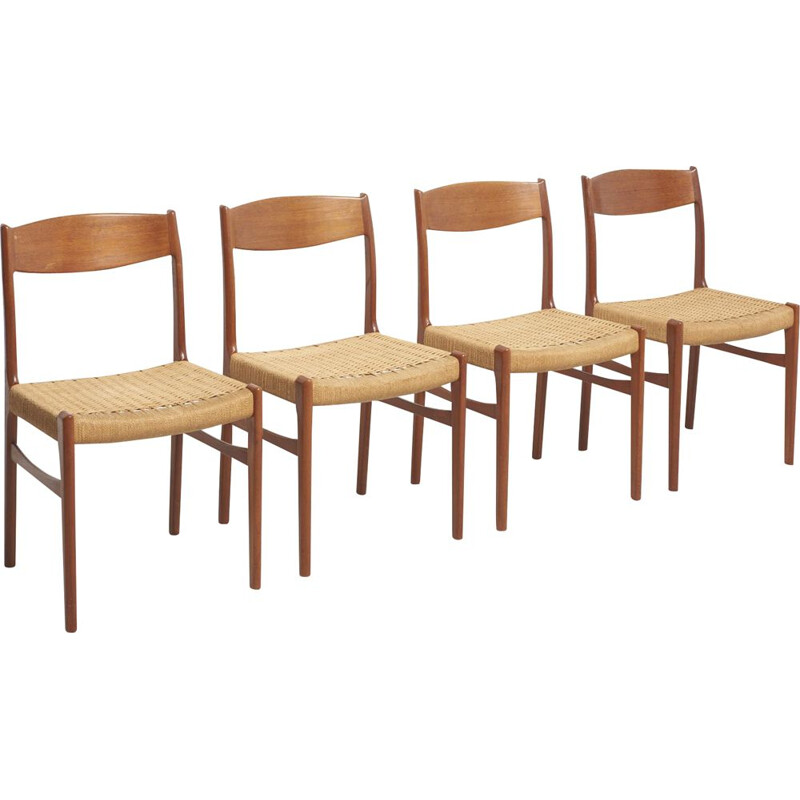 Suite de 4 chaises vintage pour Glyngore Stolefabrik en teck et corde 1950
