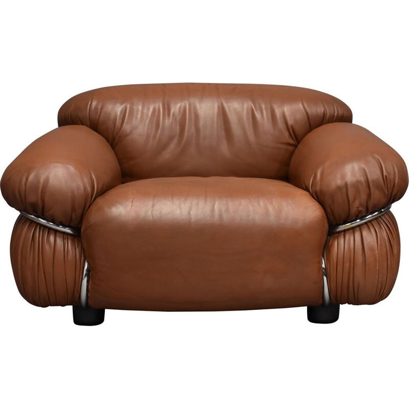 Fauteuil Sesann vintage en cuir marron par Gianfranco Frattini pour Cassina