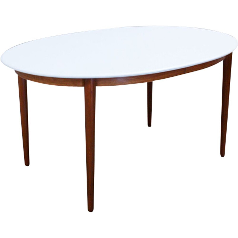 Table ovale vintage en teck avec plateau blanc