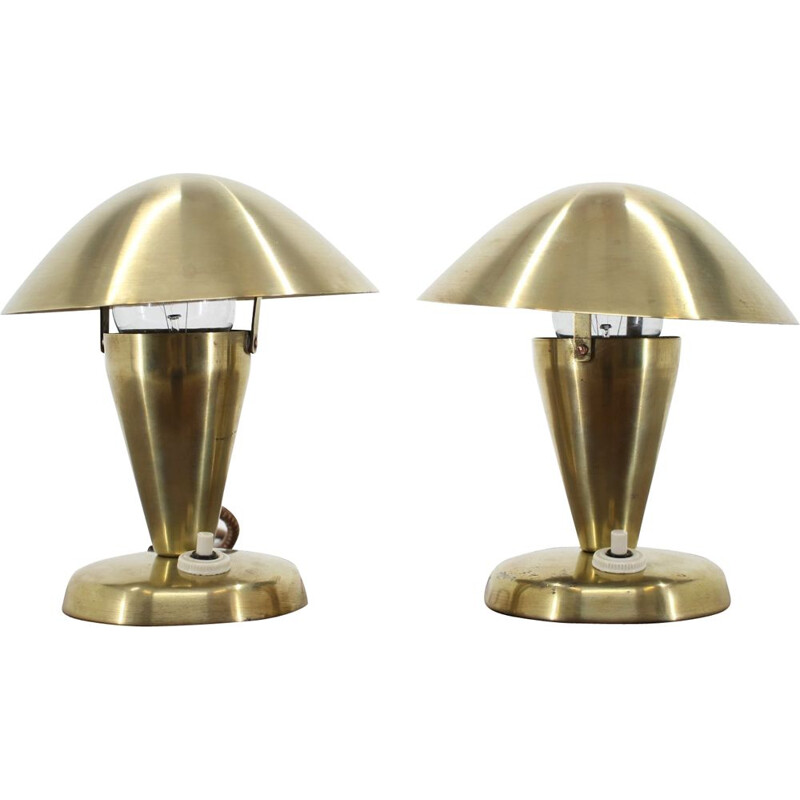 Pair of vintage Bauhaus table lamps in chromed brass