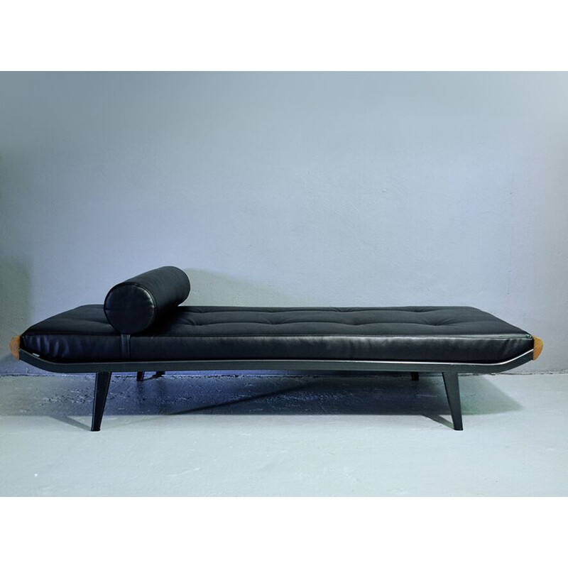 Vintage Cleopatra day bed for Auping in black leatherette and steel 1950s
