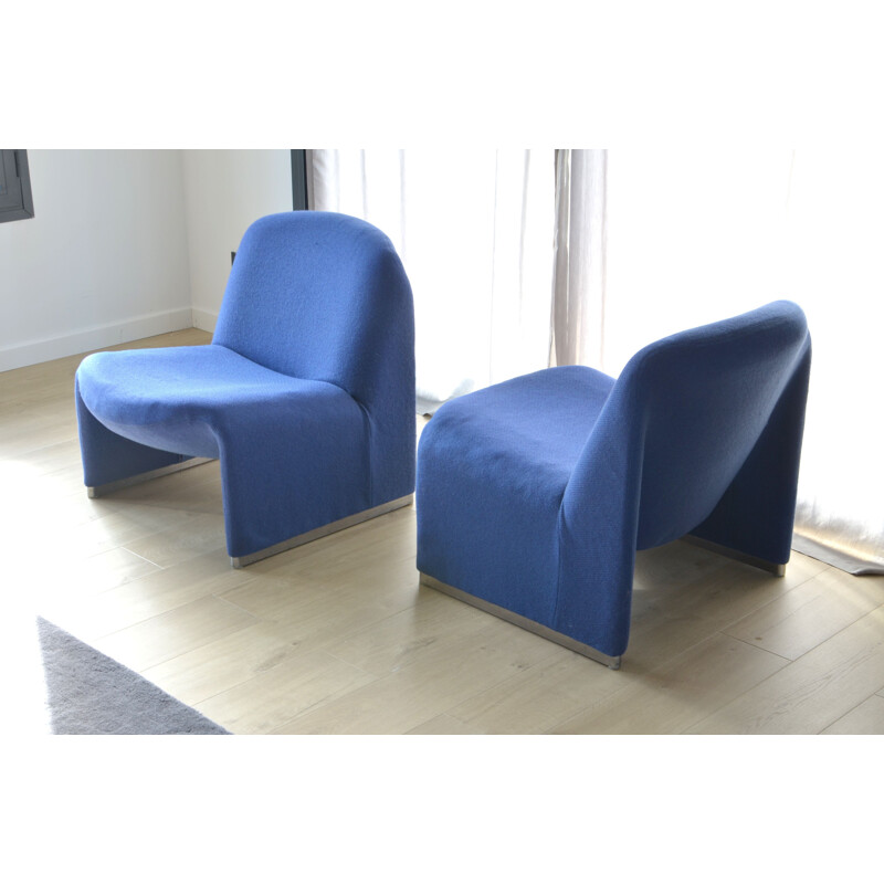 Paire de fauteuils vintage Alky de Piretti pour Castelli en tissu bleu 1960