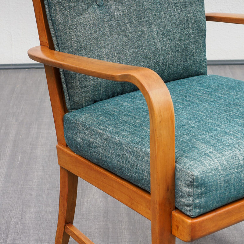 Fauteuil vintage en noyer avec haut dossier des années 1950 