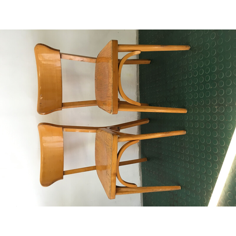 Pair of vintage chairs bistro in wood France 1960s