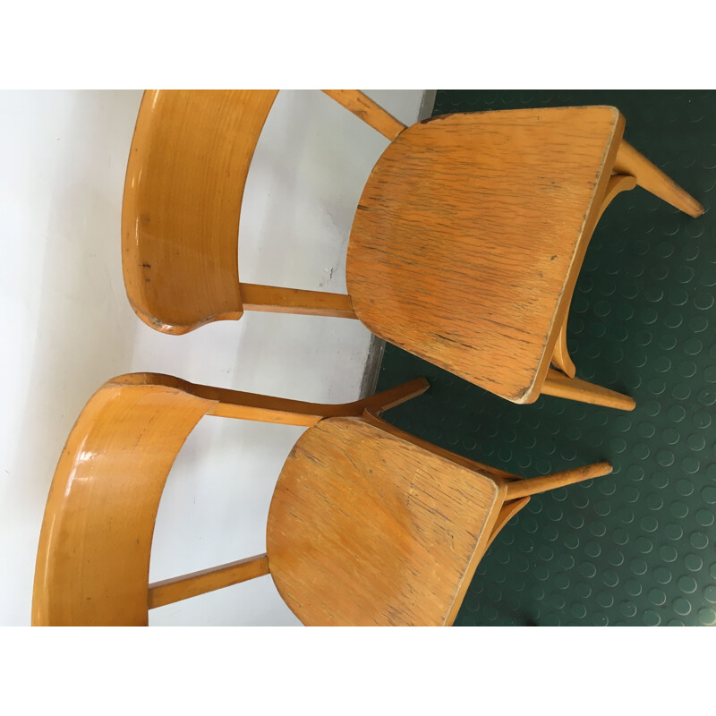 Pair of vintage chairs bistro in wood France 1960s