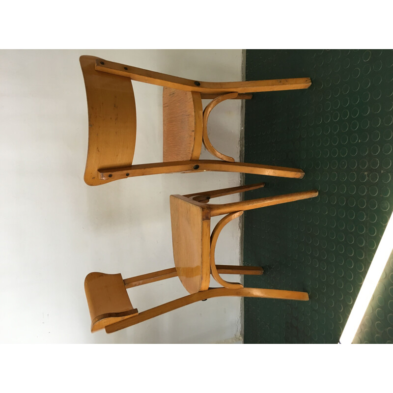 Pair of vintage chairs bistro in wood France 1960s