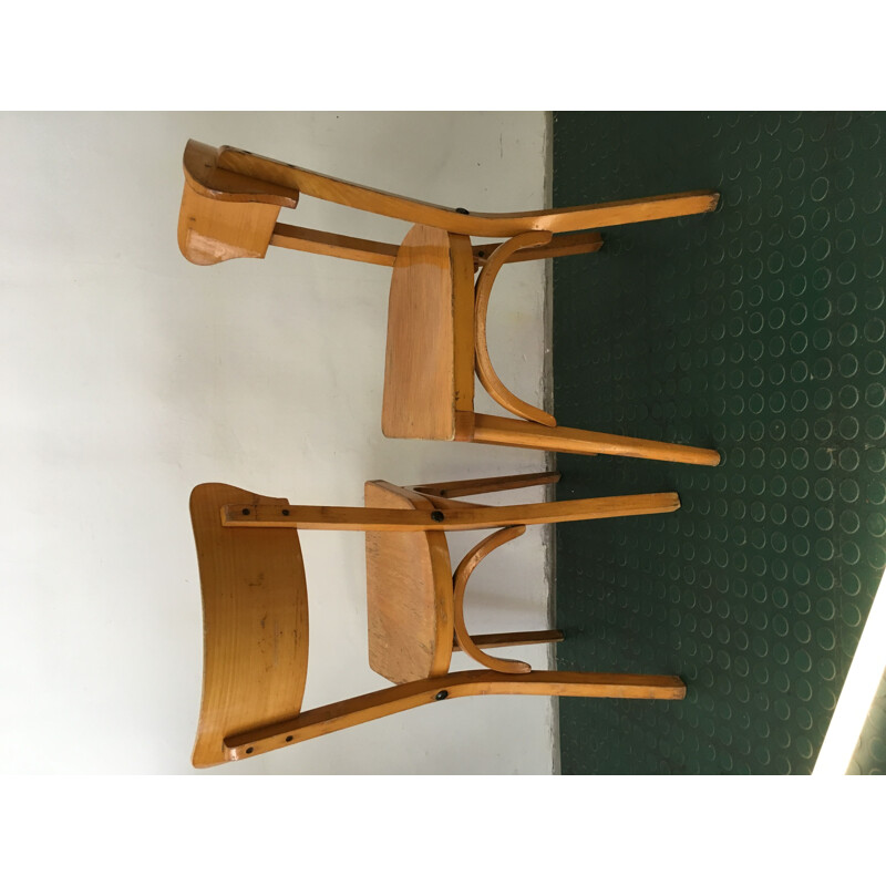 Pair of vintage chairs bistro in wood France 1960s