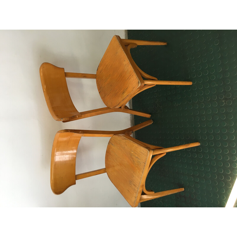 Pair of vintage chairs bistro in wood France 1960s